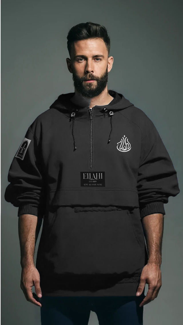 Men’s Black Anorak Half-Zip Jacket